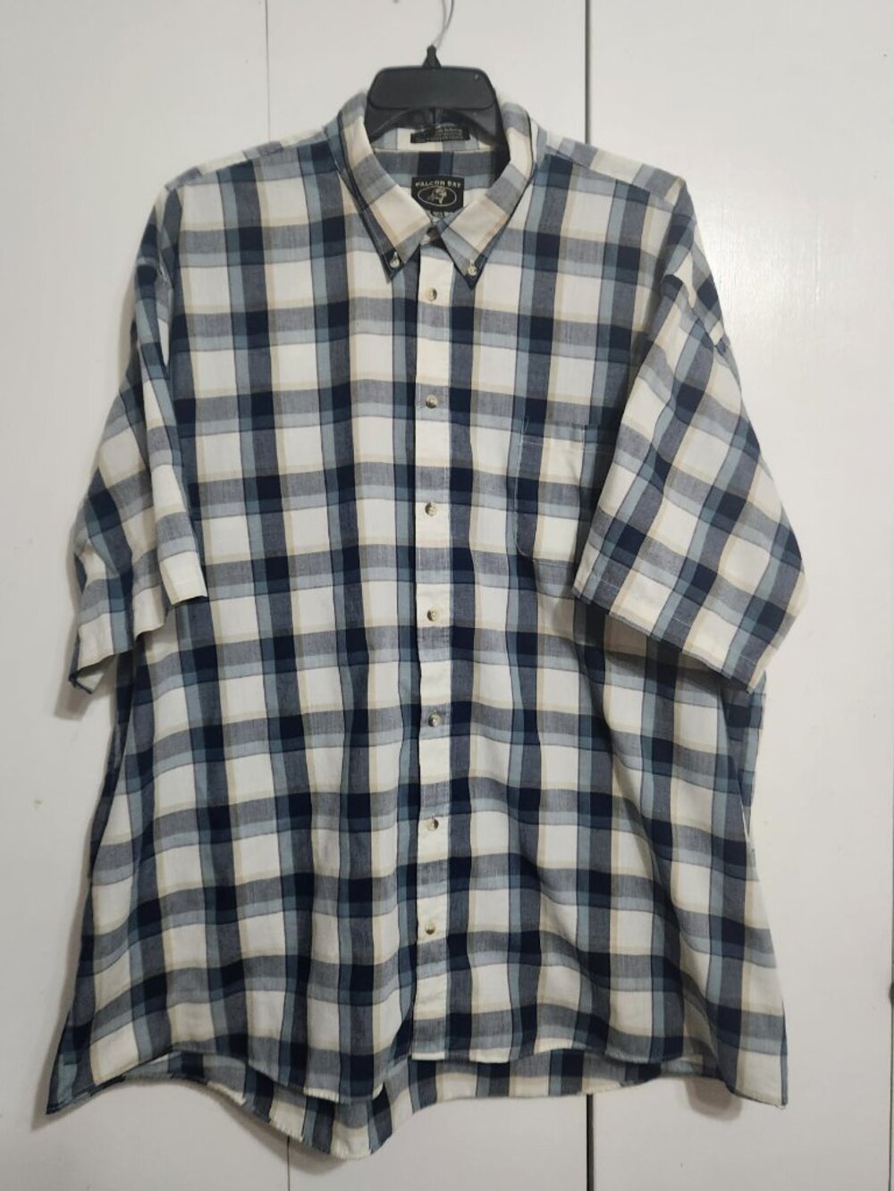 Falcon Bay Shirt Men 4XLT Big Tall Blue Plaid Button Down Short Sleeve Dadcore